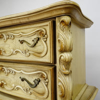 42×20×52‑Inch Ornate Tallboy Dresser – Laguna Cream Distressed – 5‑Drawer