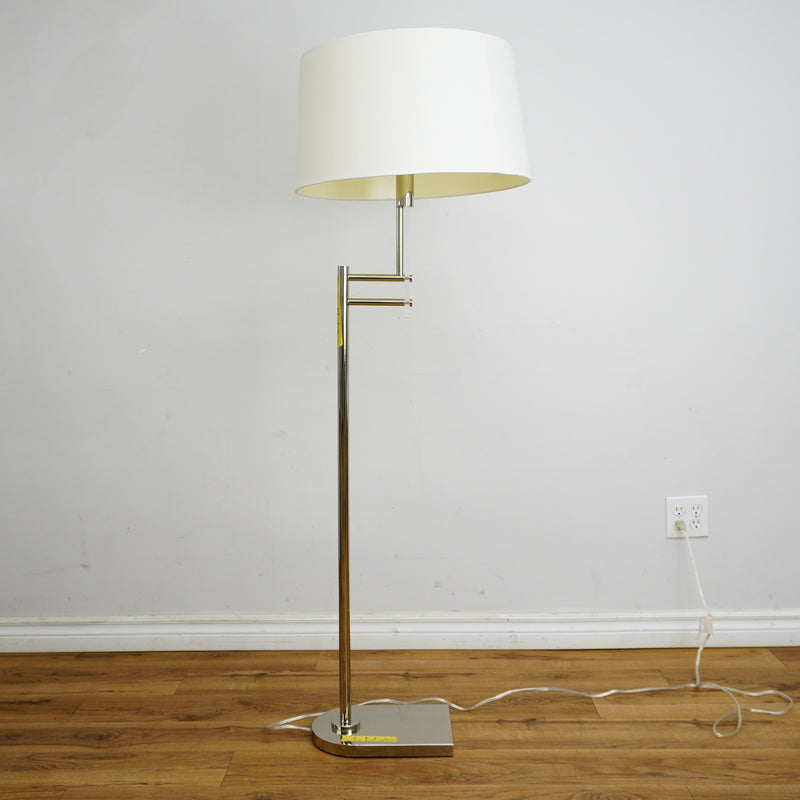 Jake Floor Lamp – Polished Silver & White Linen – Ralph Lauren LT1121PN1