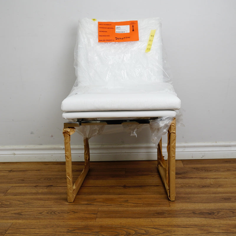 26×20×33-In Side Chair - White Naugahyde & Polished Stainless - Creased