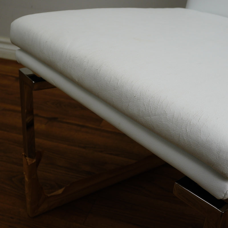 26×20×33-In Side Chair - White Naugahyde & Polished Stainless - Creased