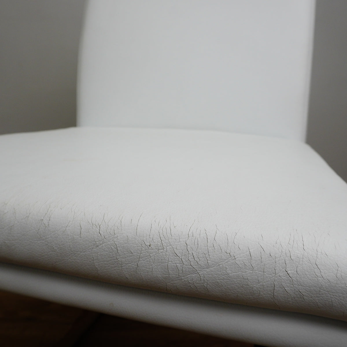 26×20×33-In Side Chair - White Naugahyde & Polished Stainless - Creased