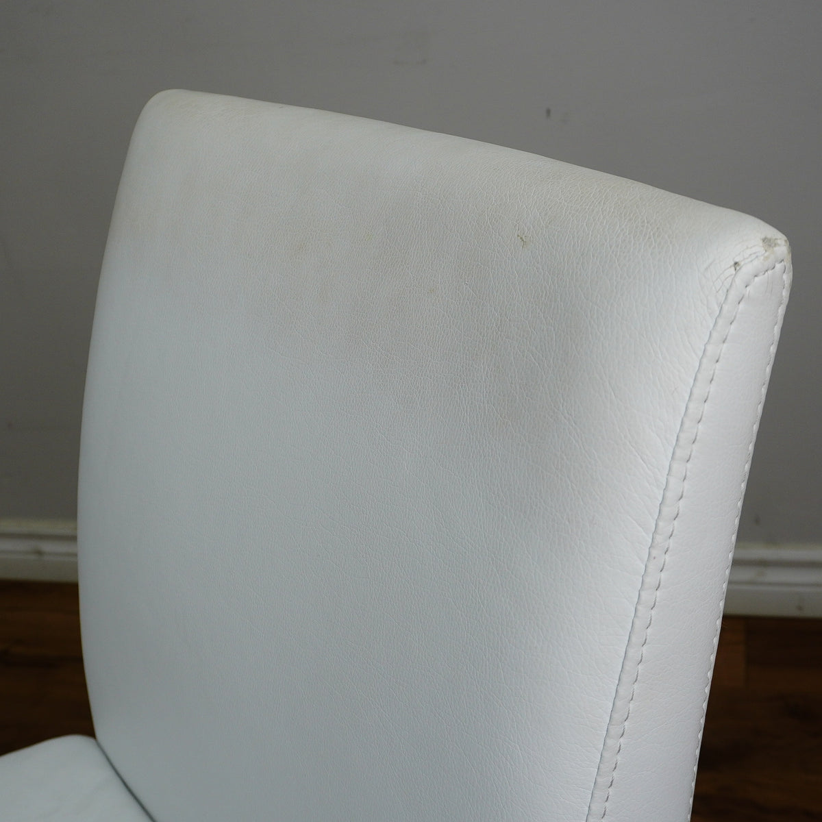 26×20×33-In Side Chair - White Naugahyde & Polished Stainless - Creased