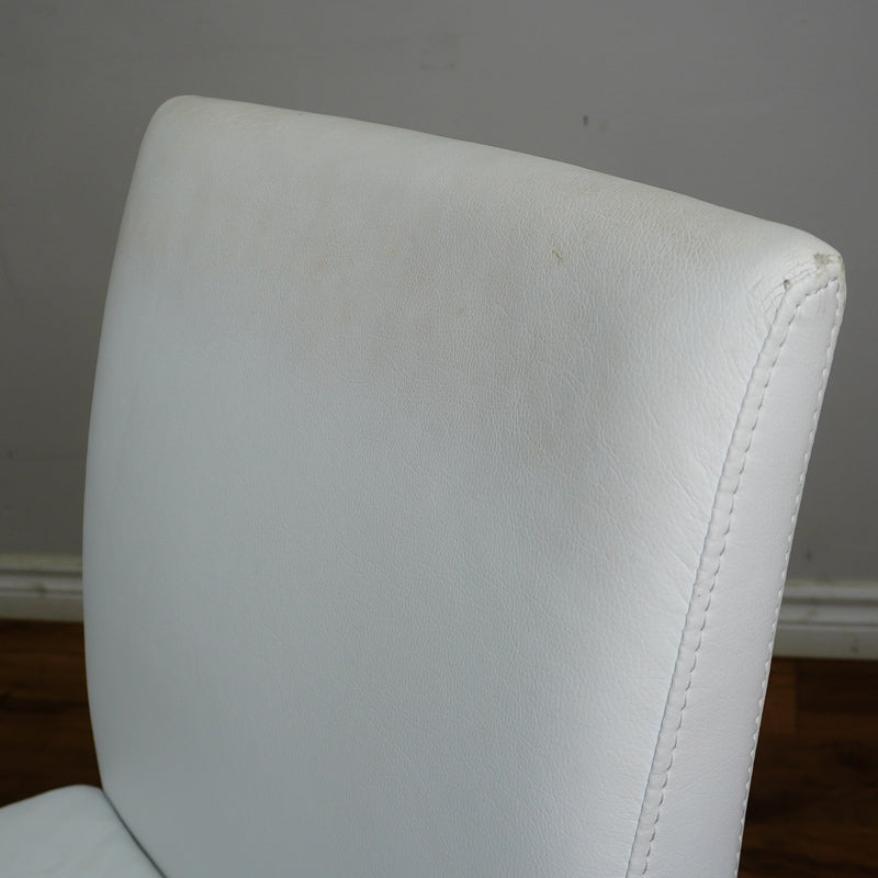 26×20×33-In Side Chair - White Naugahyde & Polished Stainless - Creased