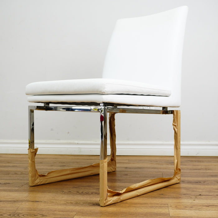 26×20×33-In Side Chair - White Naugahyde & Polished Stainless - Creased