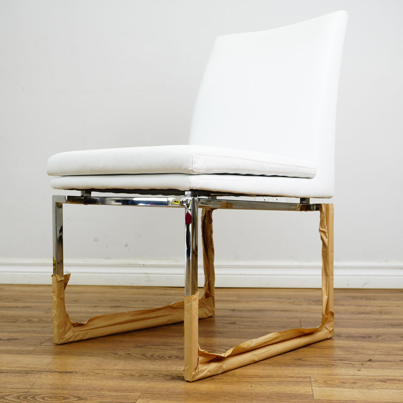 26×20×33-In Side Chair - White Naugahyde & Polished Stainless - Creased