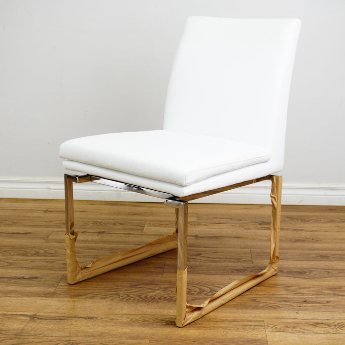 26×20×33-In Side Chair - White Naugahyde & Polished Stainless - Creased