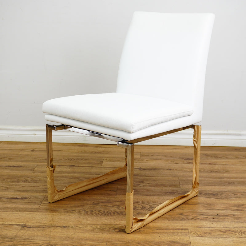 26×20×33-In Side Chair - White Naugahyde & Polished Stainless - Creased