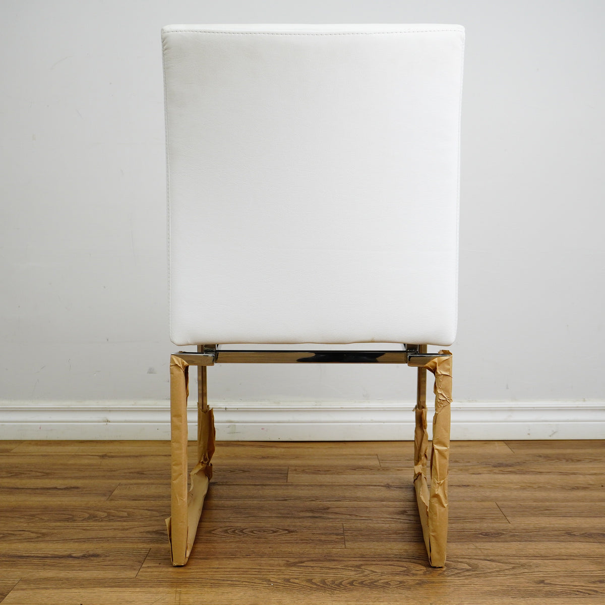 26×20×33-In Side Chair - White Naugahyde & Polished Stainless - Creased