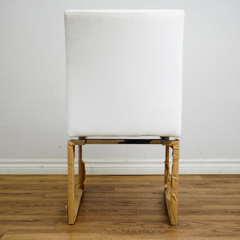 26×20×33-In Side Chair - White Naugahyde & Polished Stainless - Creased