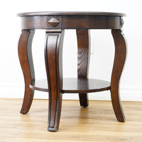 22×22×21‑Inch Round Wooden Side Table – Dark Finish with Glass Inset