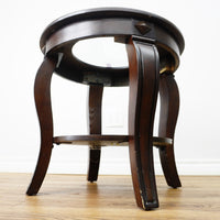 22×22×21‑Inch Round Wooden Side Table – Dark Finish with Glass Inset