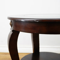 22×22×21‑Inch Round Wooden Side Table – Dark Finish with Glass Inset