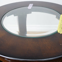 22×22×21‑Inch Round Wooden Side Table – Dark Finish with Glass Inset