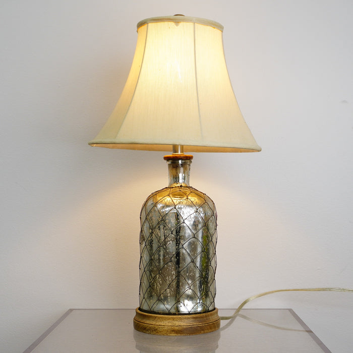 22-Inch Decorative Table Lamp – Silver Glass Base with Beige Shade