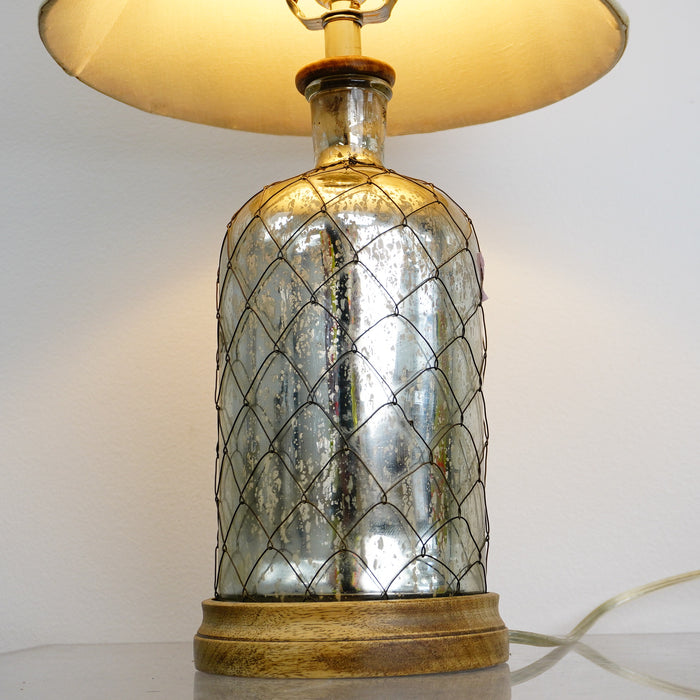 22-Inch Decorative Table Lamp – Silver Glass Base with Beige Shade