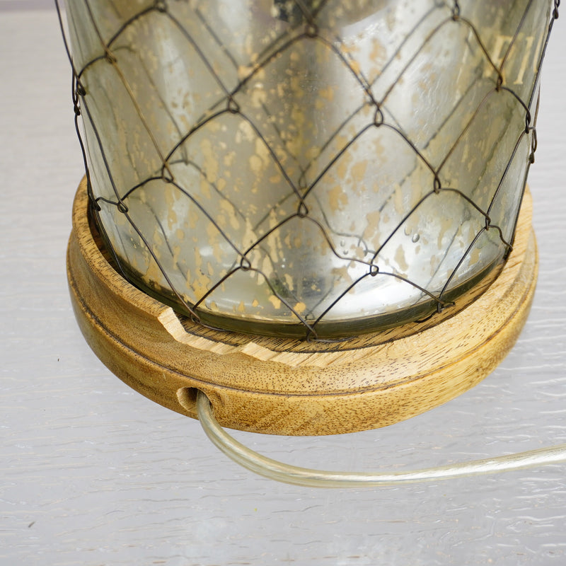 22-Inch Decorative Table Lamp – Silver Glass Base with Beige Shade