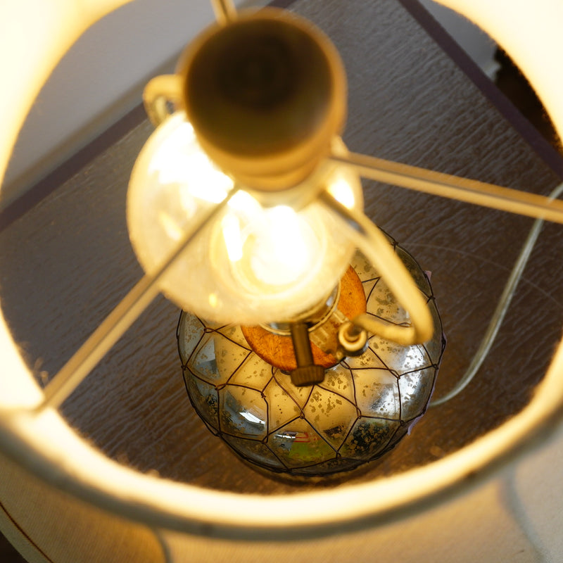 22-Inch Decorative Table Lamp – Silver Glass Base with Beige Shade