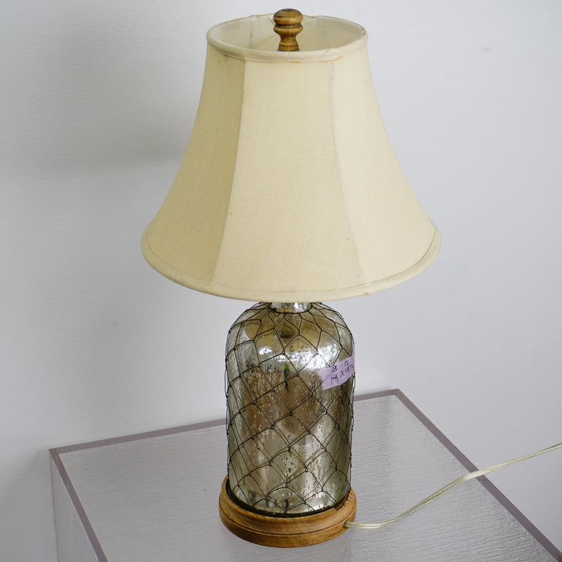 22-Inch Decorative Table Lamp – Silver Glass Base with Beige Shade