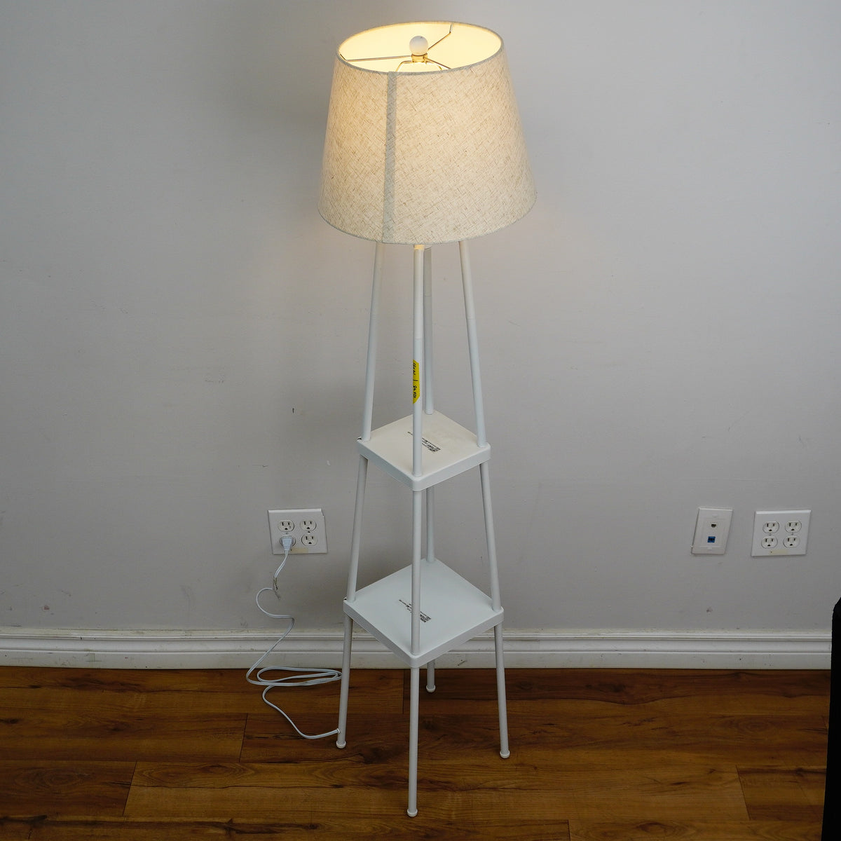 48‑Inch White Floor Lamp with Shelves – 10×10" Base – 14" Shade