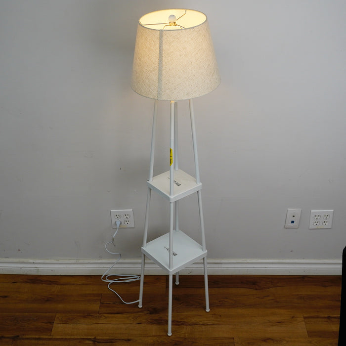 48‑Inch White Floor Lamp with Shelves – 10×10" Base – 14" Shade