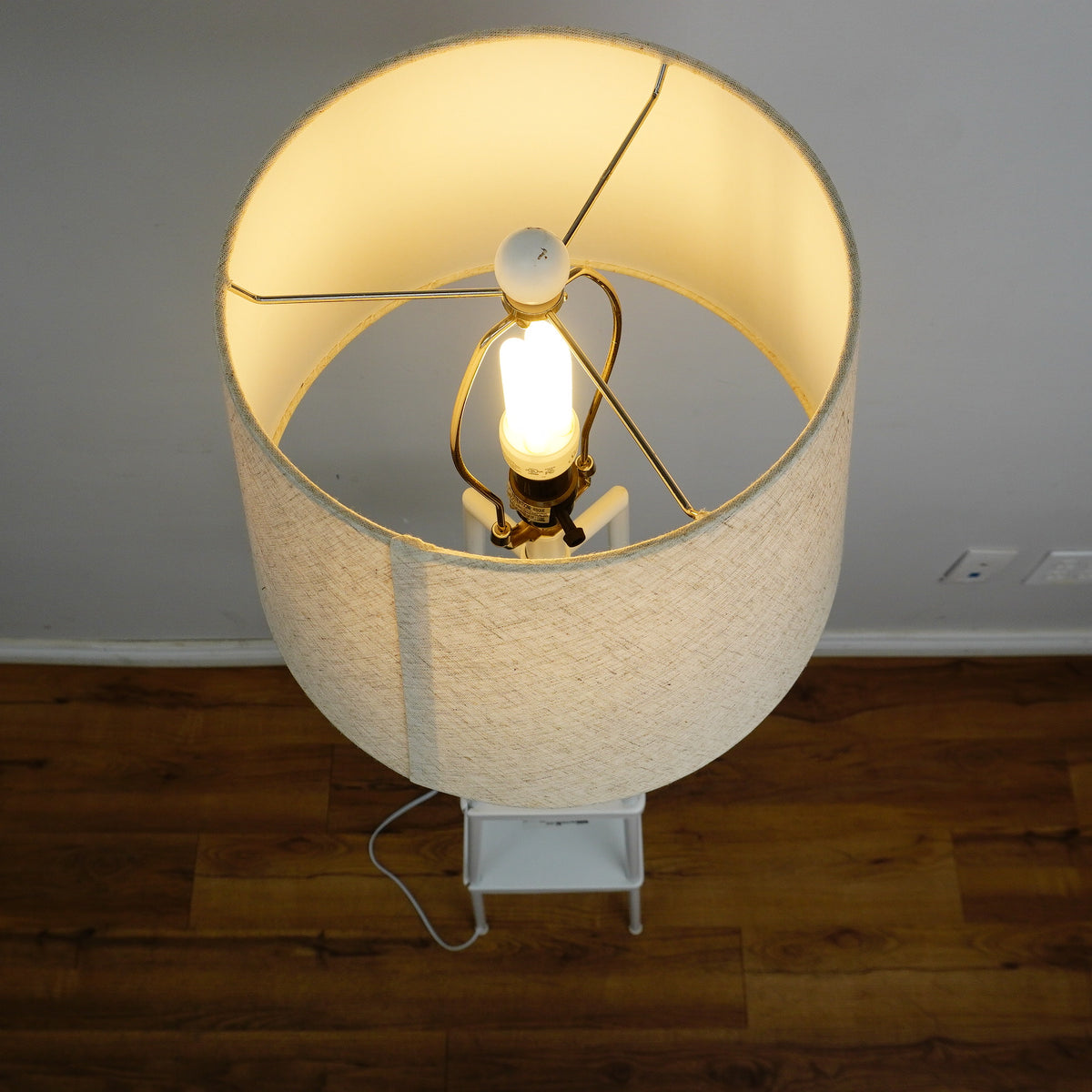48‑Inch White Floor Lamp with Shelves – 10×10" Base – 14" Shade