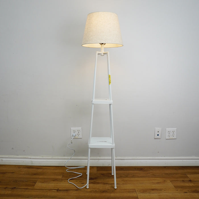 48‑Inch White Floor Lamp with Shelves – 10×10" Base – 14" Shade