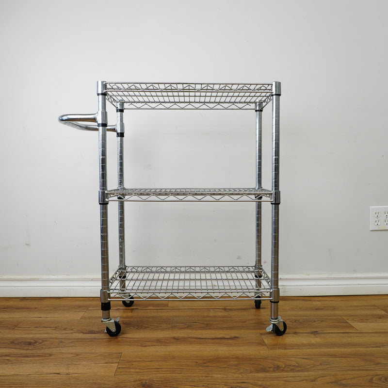 33×14×24‑Inch Metal Utility Cart – Three‑Tier Wire Shelving with Wheels