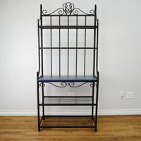 72×33×15‑Inch Decorative Baker’s Rack – Black Wrought Iron with Scrollwork