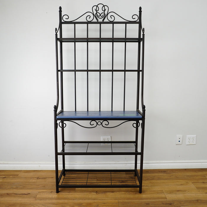 72×33×15‑Inch Decorative Baker’s Rack – Black Wrought Iron with Scrollwork