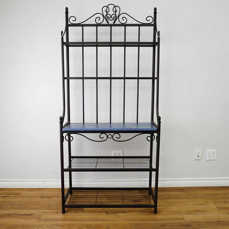 72×33×15‑Inch Decorative Baker’s Rack – Black Wrought Iron with Scrollwork