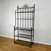 72×33×15‑Inch Decorative Baker’s Rack – Black Wrought Iron with Scrollwork