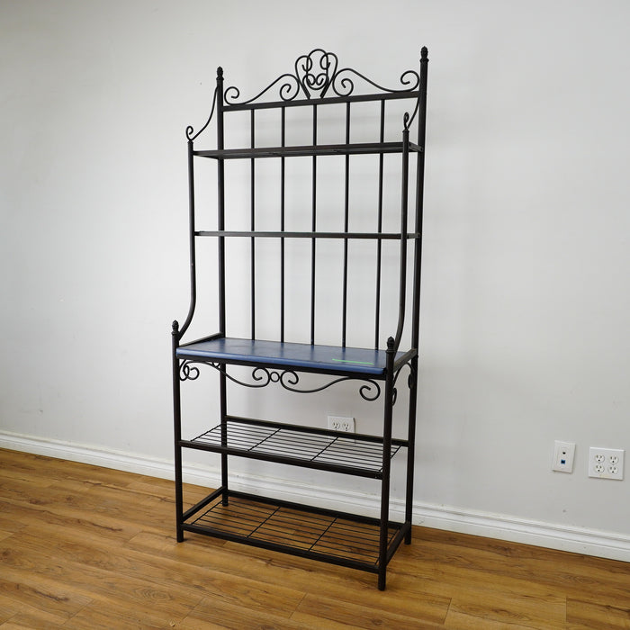 72×33×15‑Inch Decorative Baker’s Rack – Black Wrought Iron with Scrollwork