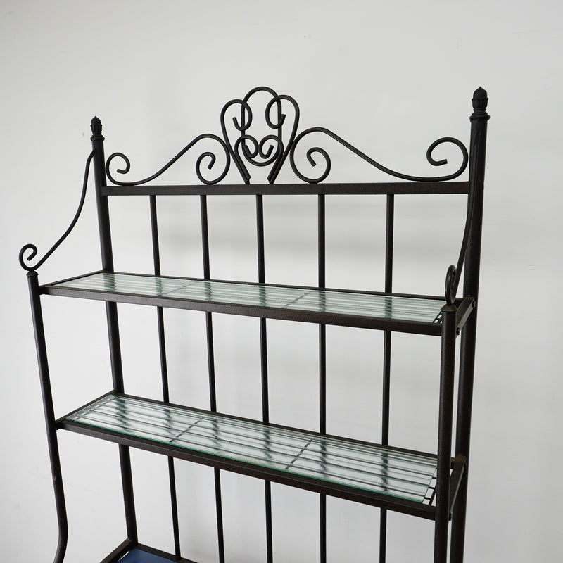 72×33×15‑Inch Decorative Baker’s Rack – Black Wrought Iron with Scrollwork