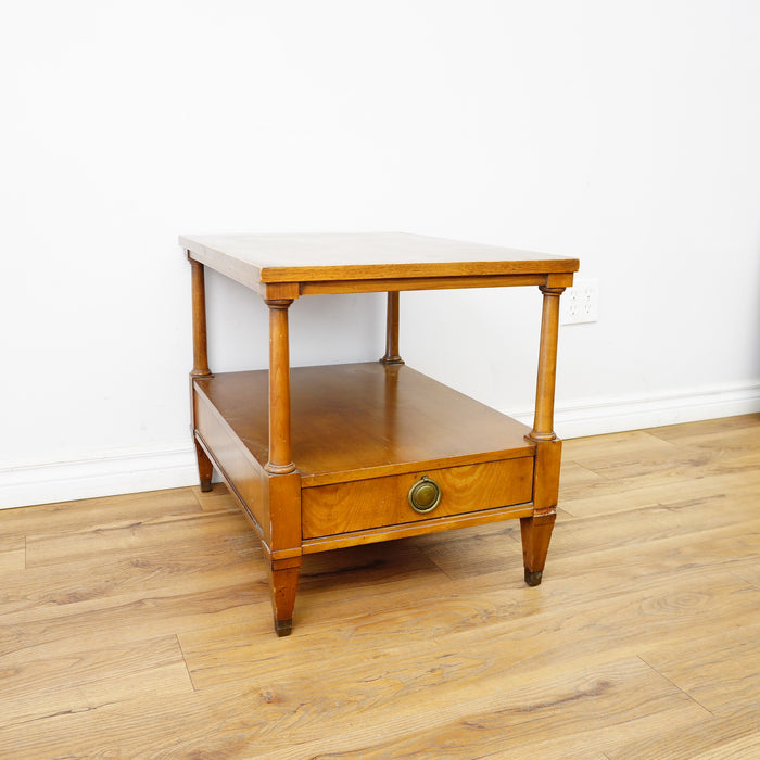 21×26×19‑Inch Classic Wooden Side Table – Drawer and Lower Shelf