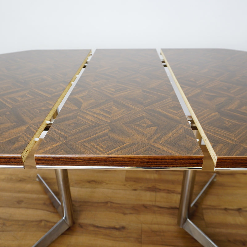 48–60×36×29–Inch Retro Dining Set – Extendable Table & 4 Swivel Chairs – Wood & Leather & Chrome