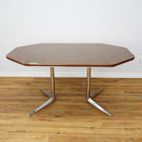 48–60×36×29–Inch Retro Dining Set – Extendable Table & 4 Swivel Chairs – Wood & Leather & Chrome