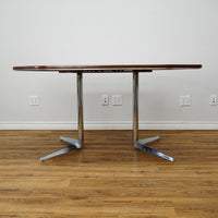 48–60×36×29–Inch Retro Dining Set – Extendable Table & 4 Swivel Chairs – Wood & Leather & Chrome