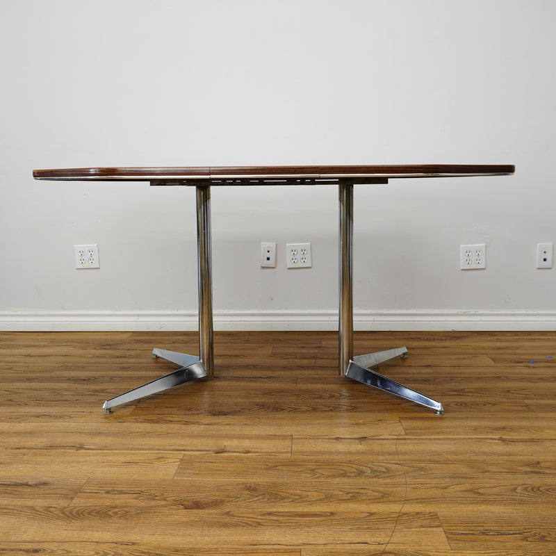 48–60×36×29–Inch Retro Dining Set – Extendable Table & 4 Swivel Chairs – Wood & Leather & Chrome