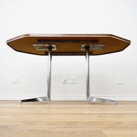 48–60×36×29–Inch Retro Dining Set – Extendable Table & 4 Swivel Chairs – Wood & Leather & Chrome