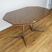 48–60×36×29–Inch Retro Dining Set – Extendable Table & 4 Swivel Chairs – Wood & Leather & Chrome