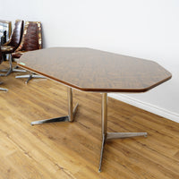 48–60×36×29–Inch Retro Dining Set – Extendable Table & 4 Swivel Chairs – Wood & Leather & Chrome