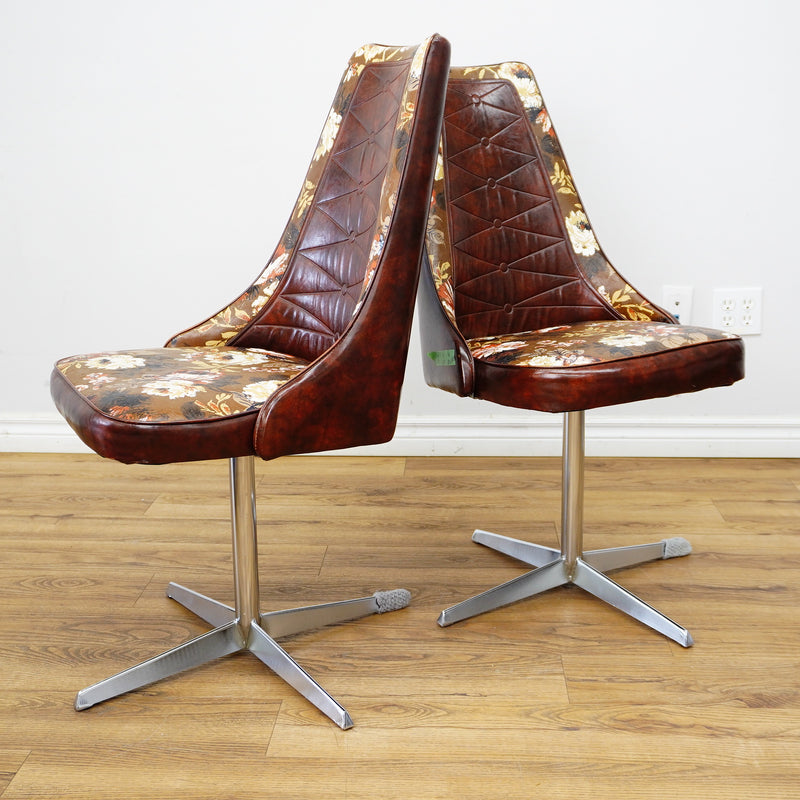 48–60×36×29–Inch Retro Dining Set – Extendable Table & 4 Swivel Chairs – Wood & Leather & Chrome