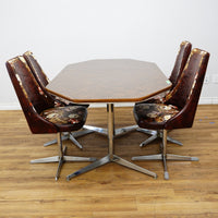 48–60×36×29–Inch Retro Dining Set – Extendable Table & 4 Swivel Chairs – Wood & Leather & Chrome