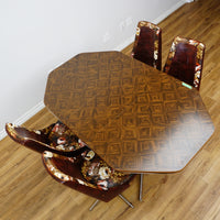 48–60×36×29–Inch Retro Dining Set – Extendable Table & 4 Swivel Chairs – Wood & Leather & Chrome