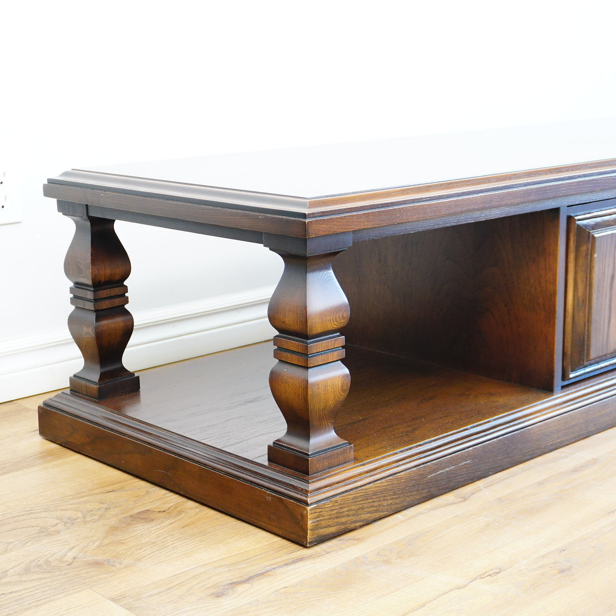 66×22×16–Inch Columnar Media Console – Dark Wood with Cabinet Storage