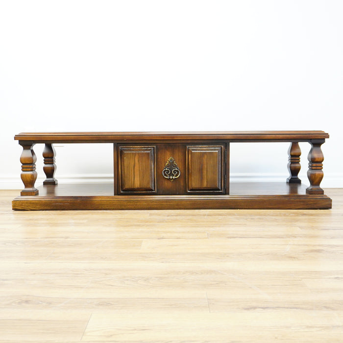 66×22×16–Inch Columnar Media Console – Dark Wood with Cabinet Storage