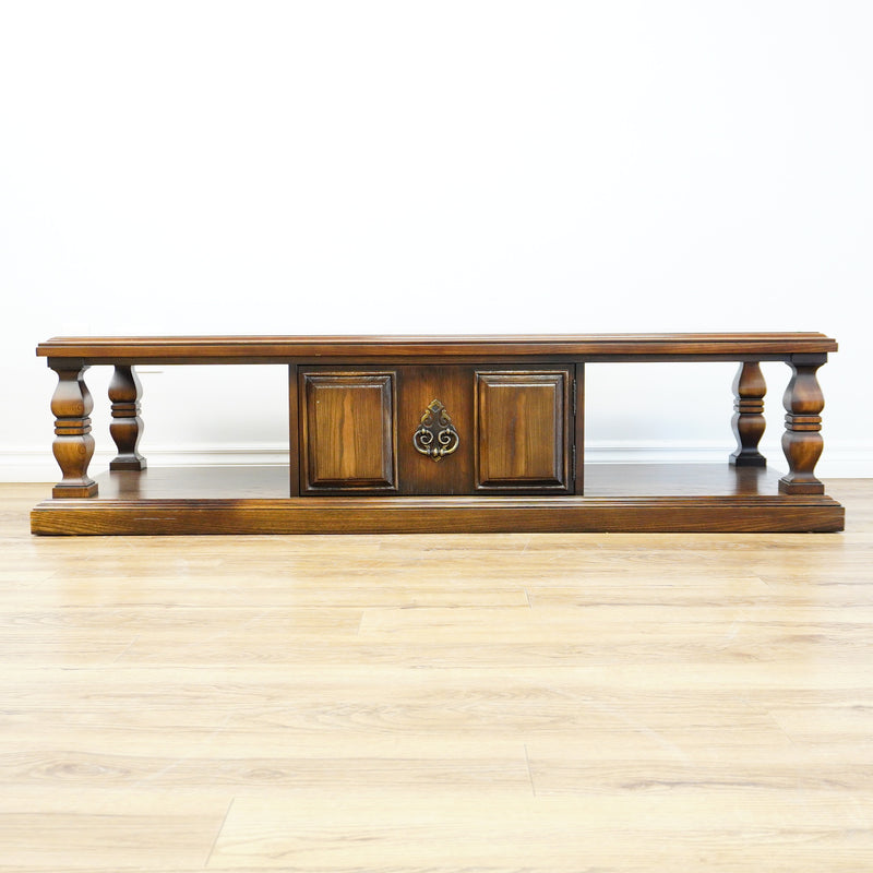 66×22×16–Inch Columnar Media Console – Dark Wood with Cabinet Storage