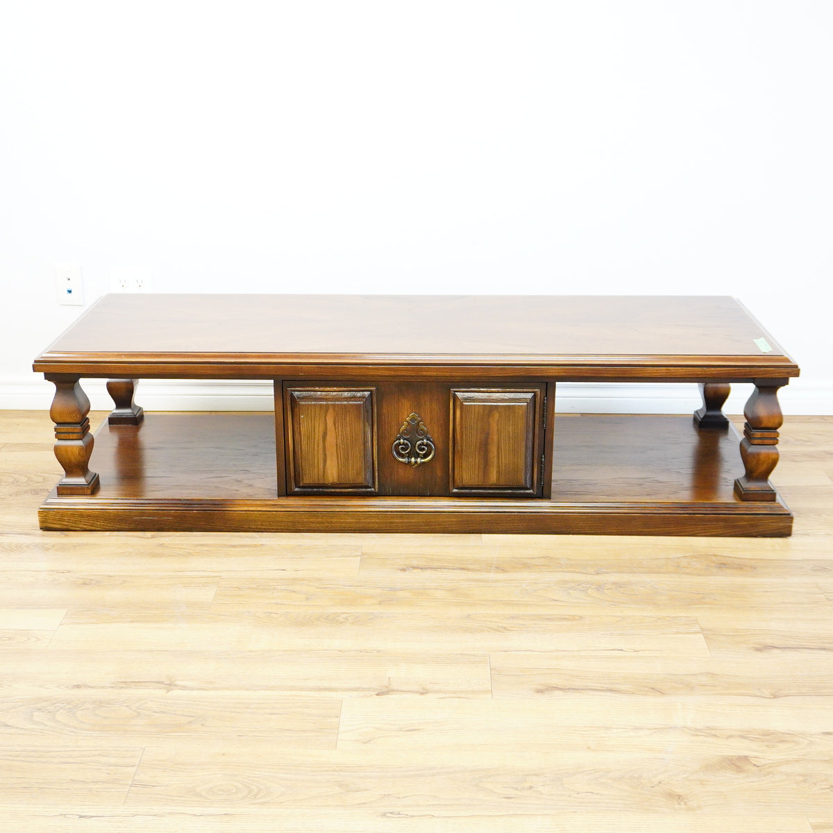 66×22×16–Inch Columnar Media Console – Dark Wood with Cabinet Storage