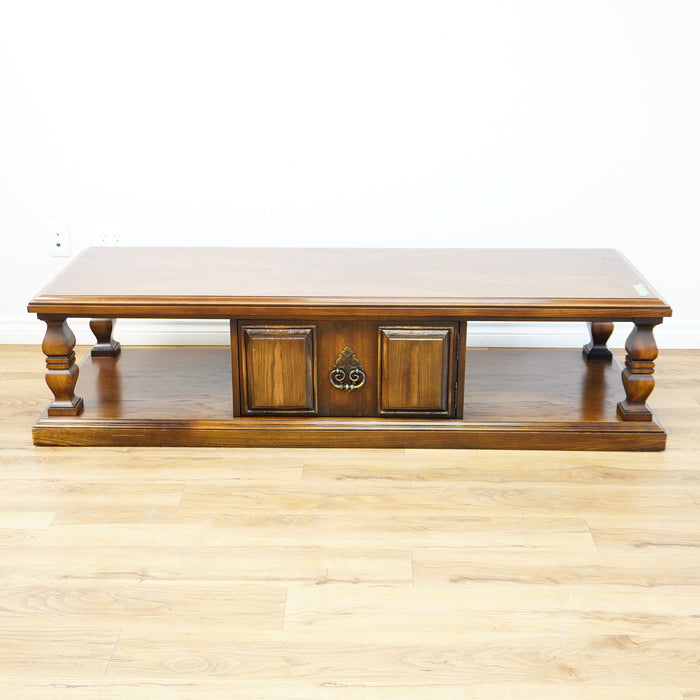 66×22×16–Inch Columnar Media Console – Dark Wood with Cabinet Storage