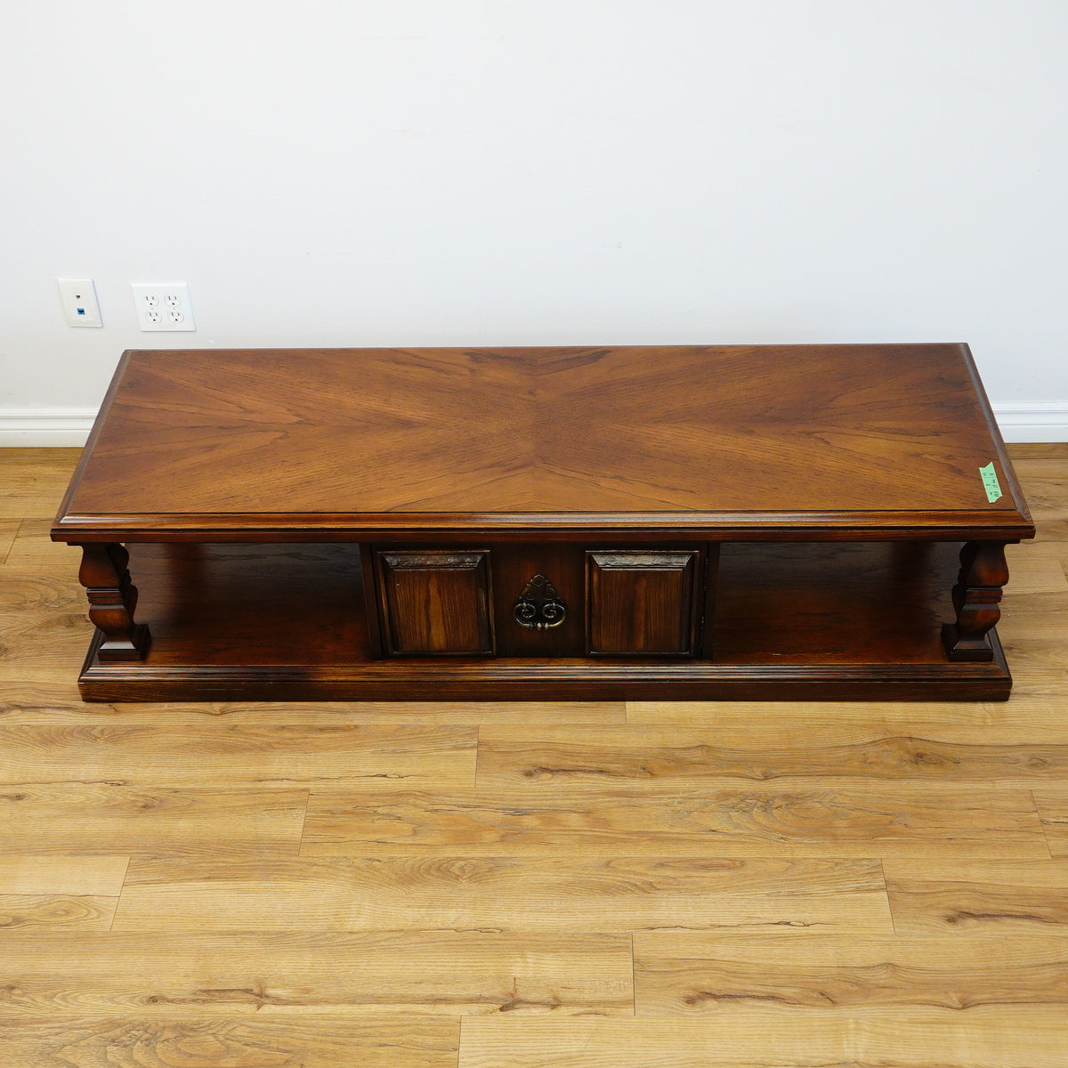 66×22×16–Inch Columnar Media Console – Dark Wood with Cabinet Storage